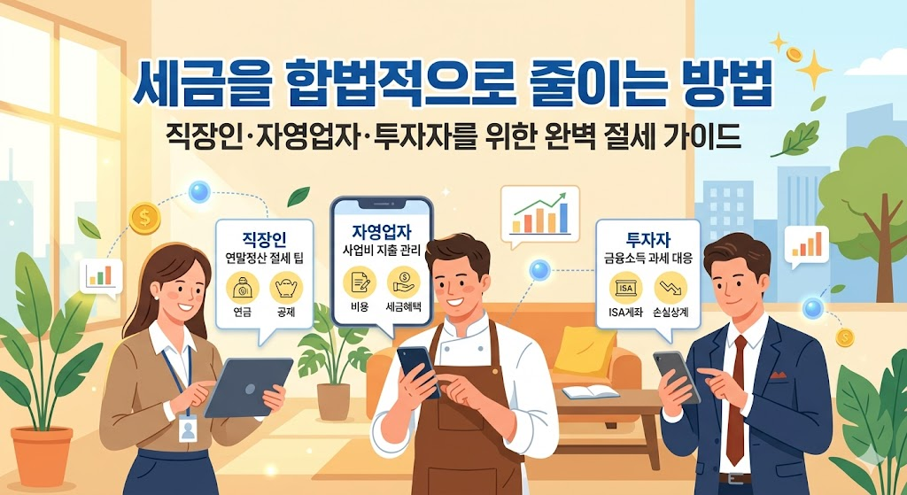 세금을 합법적으로 줄이는 방법: 직장인·자영업자·투자자를 위한 완벽 절세 가이드 1 세금을 합법적으로 줄이는 방법: 직장인·자영업자·투자자를 위한 완벽 절세 가이드