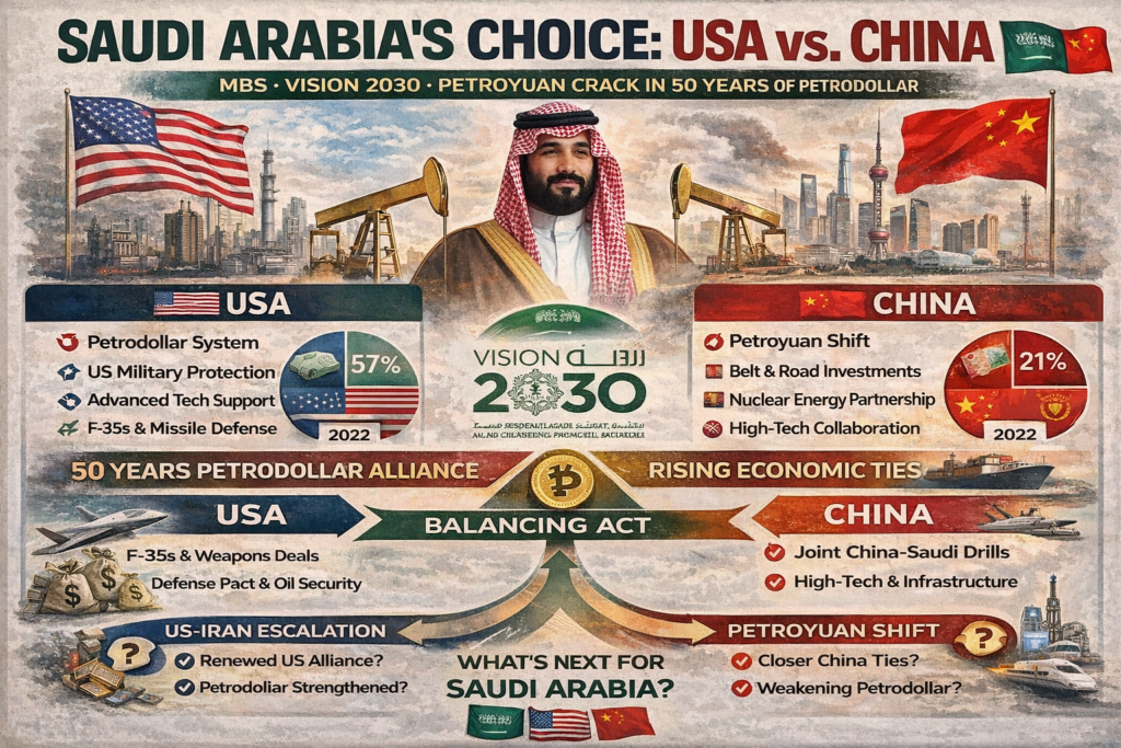 사우디아라비아의 선택: 미국 vs 중국 — 빈살만·비전2030·페트로위안 완전 분석 | 50년 페트로달러의 균열 1 사우디아라비아의 선택: 미국 vs 중국 — 빈살만·비전2030·페트로위안 완전 분석 | 50년 페트로달러의 균열