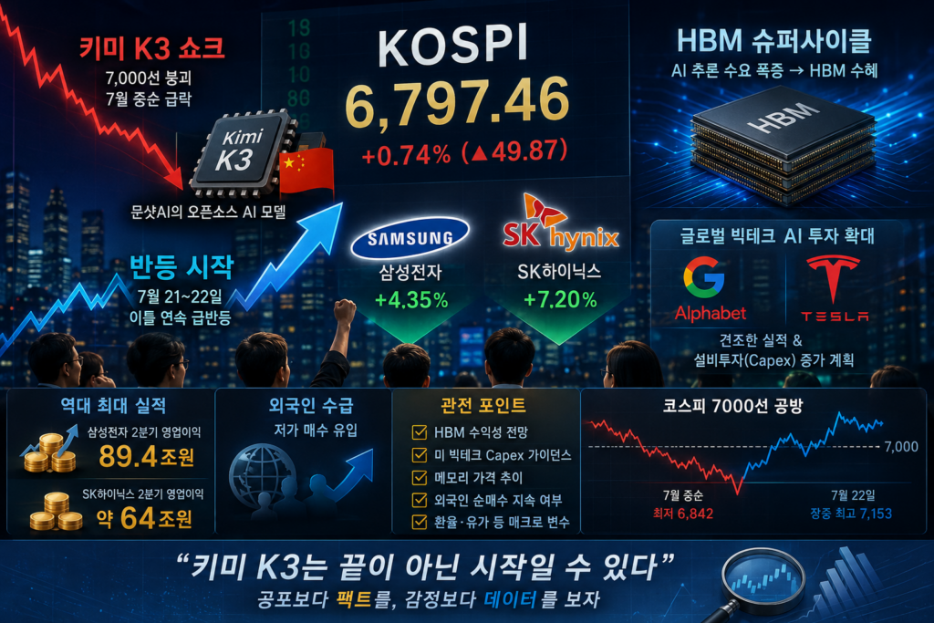 키미 K3 쇼크와 삼전닉스 반등, 코스피 7000의 진실 키미 K3 쇼크와 삼전닉스 반등, 코스피 7000의 진실 '키미 K3 쇼크'는 끝났나 — 코스피 7000 공방과 삼전닉스 반등의 진실