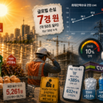 뜨거운 태양 아래 아지랑이가 피어오르는 도시와 치솟는 물가·전력 그래