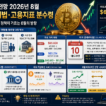 2026년 8월 비트코인 전망을 나타내는 비트코인 시세 차트와 상승·하락 화살표 이미지