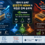 삼성전자 HBM4 수율 80% 돌파와 SK하이닉스 주가 divergence를 비교한 반도체 시장 그래픽