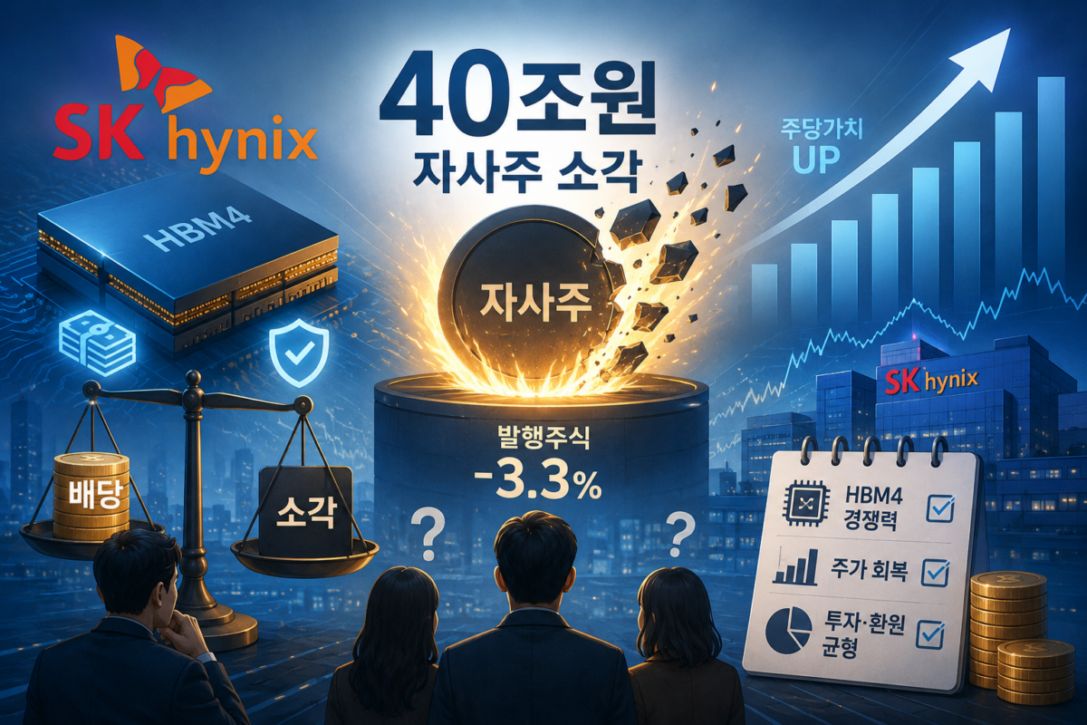 SK하이닉스 자사주 소각 40조원 발표를 설명하는 반도체 기업 주주환원 개념 이미지