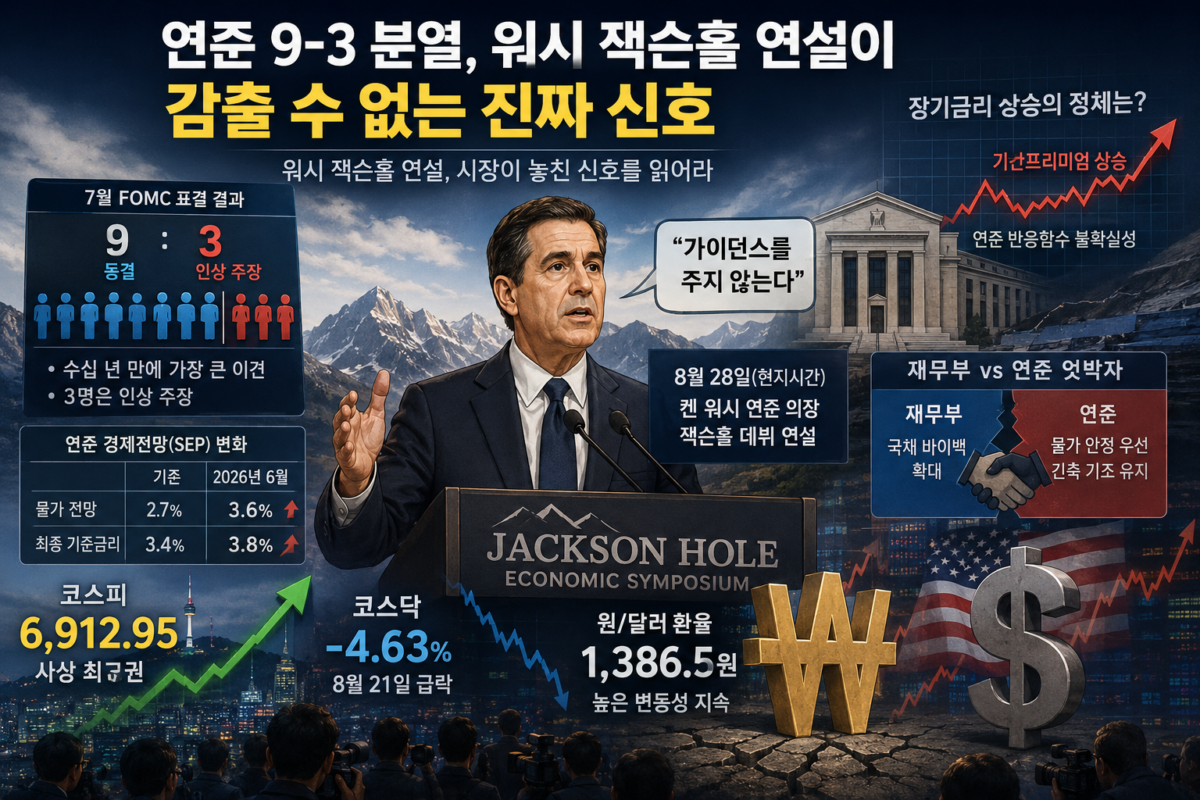 워시 잭슨홀 연설을 앞두고 달러와 미국 국채 금리를 주시하는 글로벌 금융시장 이미지